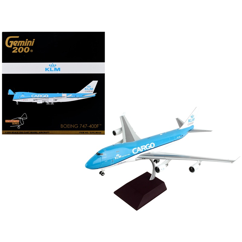 Boeing 747-400F Commercial Aircraft “KLM Royal Dutch Airlines Cargo” Blue with White Tail “Gemini 200 – Interactive” Series 1/200 Diecast Model Airplane by GeminiJets
