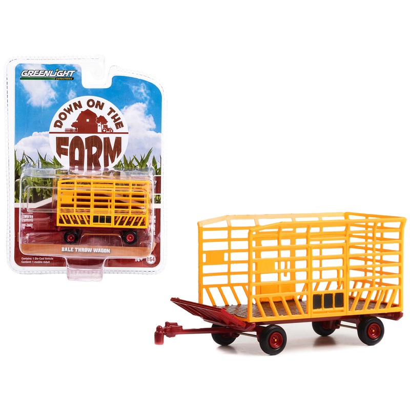 Bale Throw Wagon Yellow and Red “Down on the Farm” Series 7 1/64 Diecast Model by Greenlight