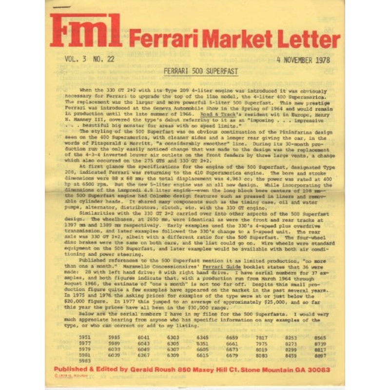 Ferrari Market Letter Vol.  3 N.22