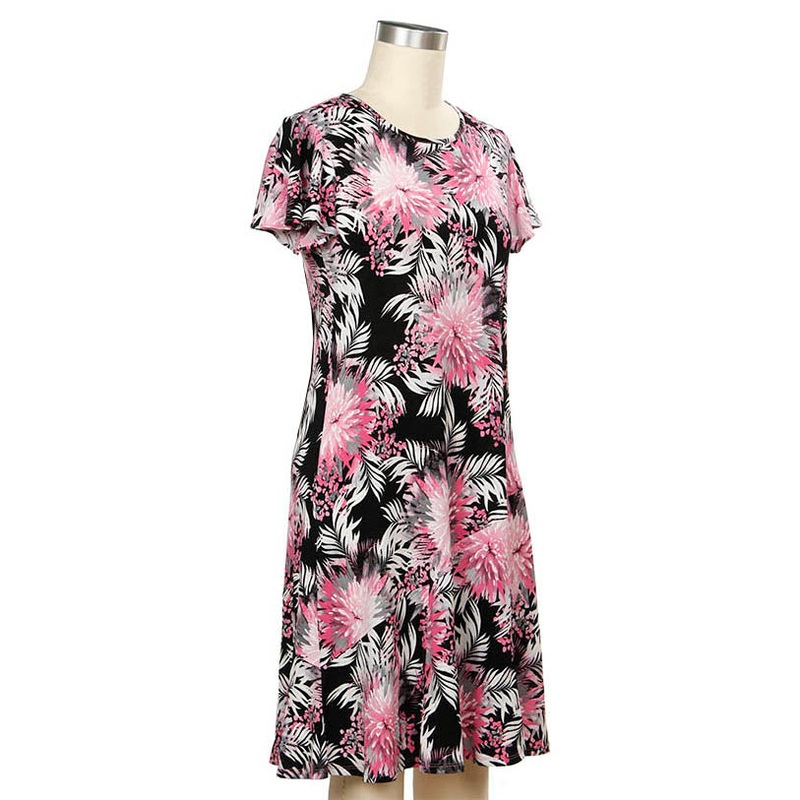 Short-Sleeve Yesenia Print Dress 6303 Pink/Gray Small