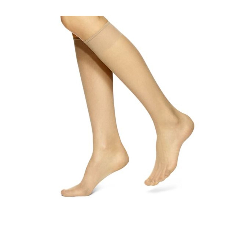 2 Pairs Reinforced Toe Nylon Knee High NN6747 Nude