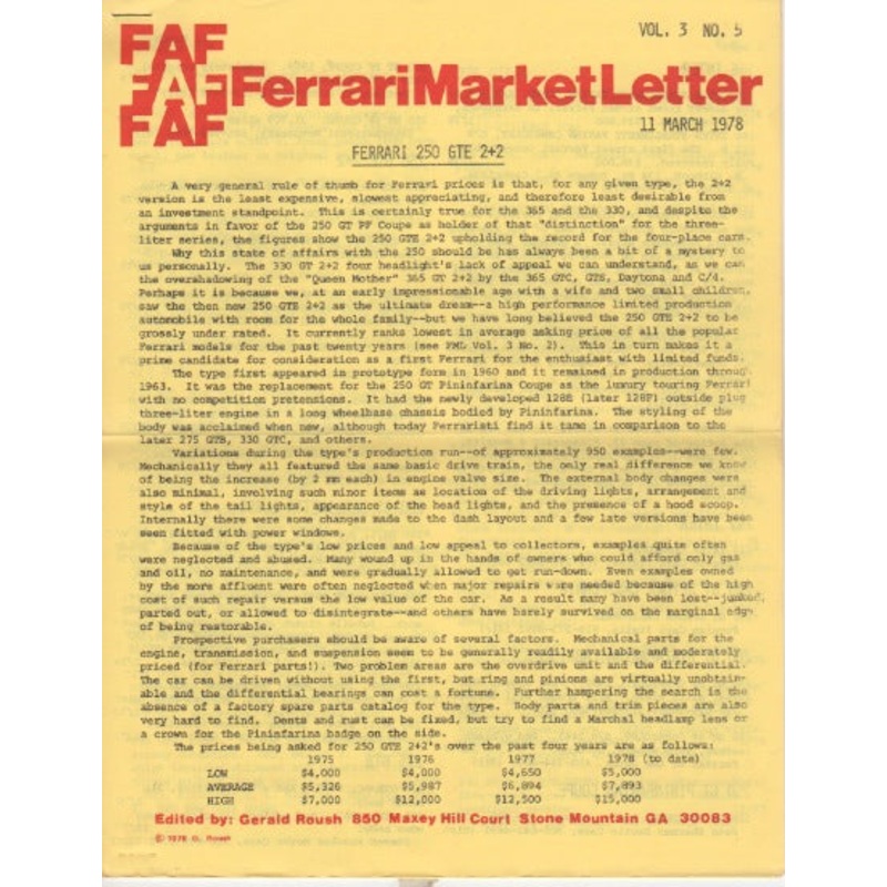 Ferrari Market Letter Vol.  3 N. 5