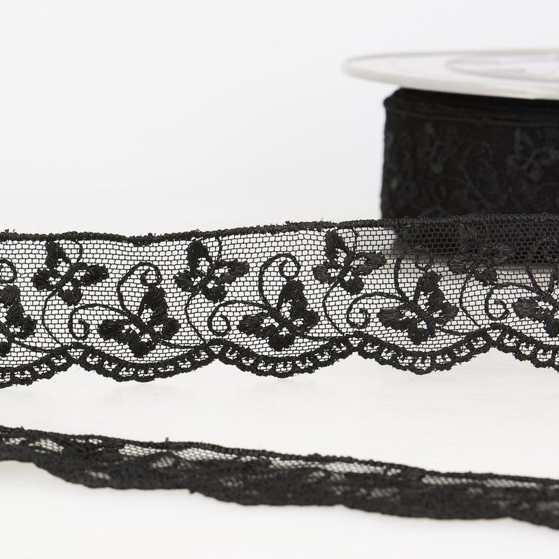 Narrow Butterfly Embroidered Tulle Lace 3536 35MM Black