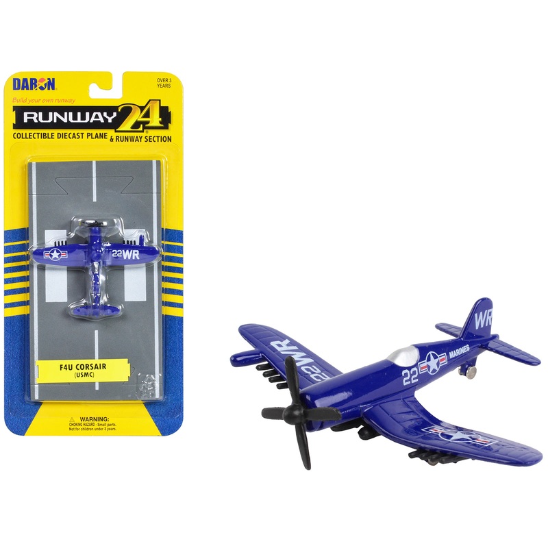 Vought F4U Corsair Fighter Aircraft Blue “United States Marine Corps” with Runway Section Diecast Model Airplane by Runway24
