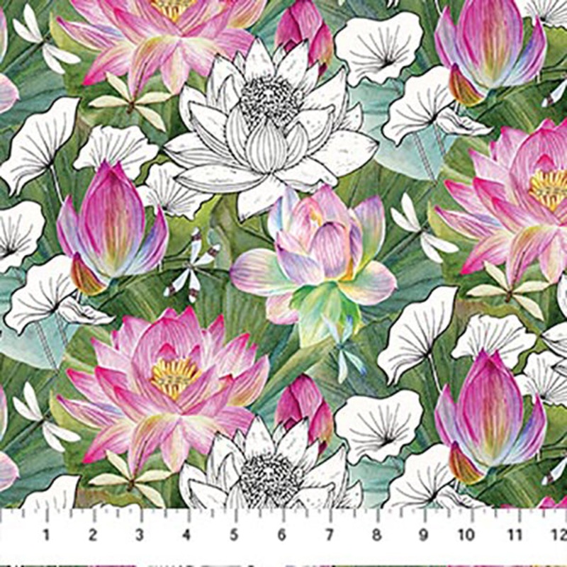 Water Lilies Collection Floral Cotton Fabric DP25058 Multi Colors