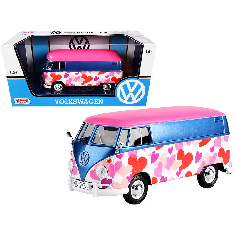 Volkswagen Type 2 (T1) Delivery Van “Love” Pink and Blue Metallic 1/24 Diecast Model Car by Motormax