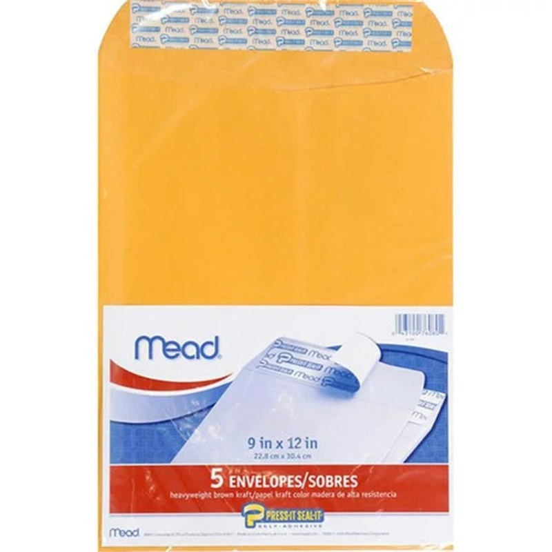 9×12 Press-It Seal-It Kraft Envelopes 5-Pack