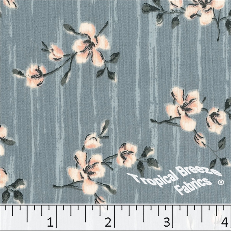 Yoryu Floral Print Polyester Fabric 048513 Slate Blue