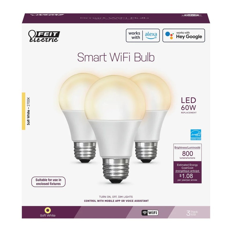 3-Pack 60W LED A19 Smart WiFi Bulbs OM60/9 2700K Soft White