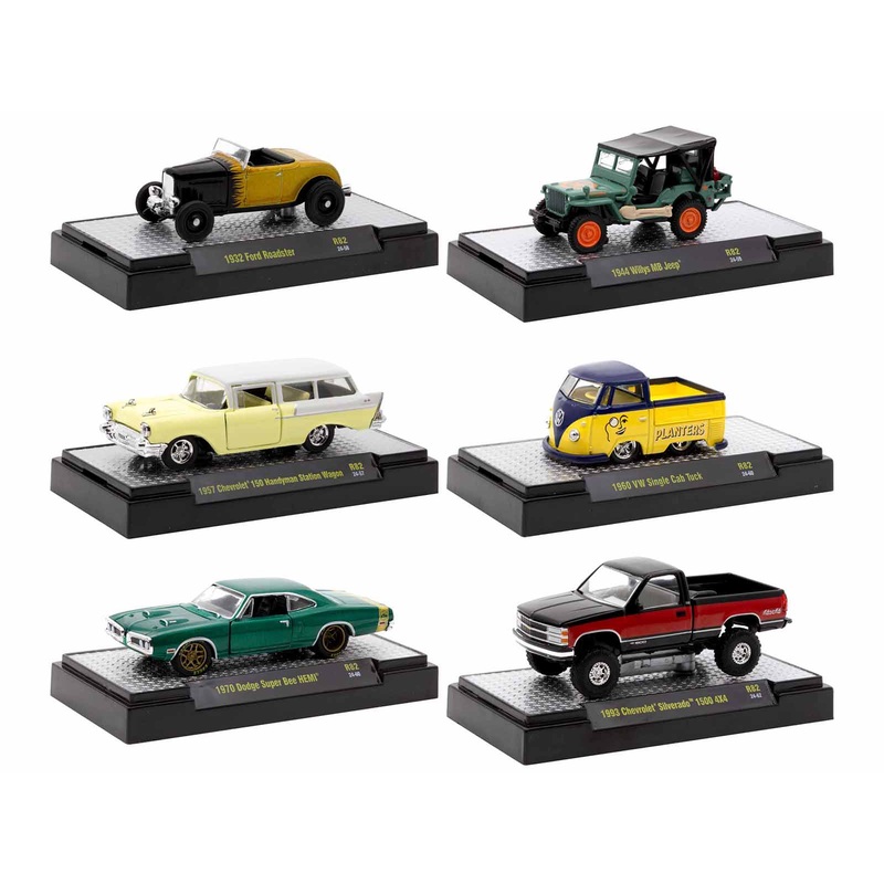 “Auto Meets” Set of 6 Cars IN DISPLAY CASES Release 82 Limited Edition 1/64 Diecast Model Cars by M2 Machines