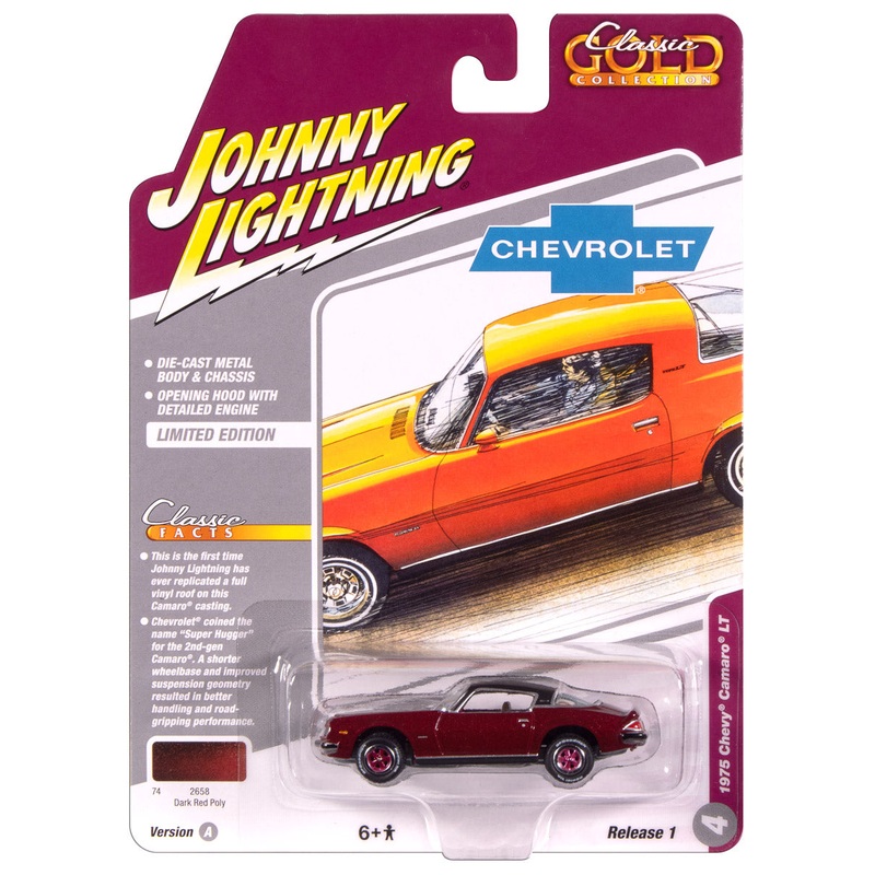 “PRE-ORDER” Johnny Lightning Classic Gold 1975 Chevy Camaro (Dark Red Poly w/Flat Black Roof) 1:64 Scale Diecast (DUE OCTOBER 2025)