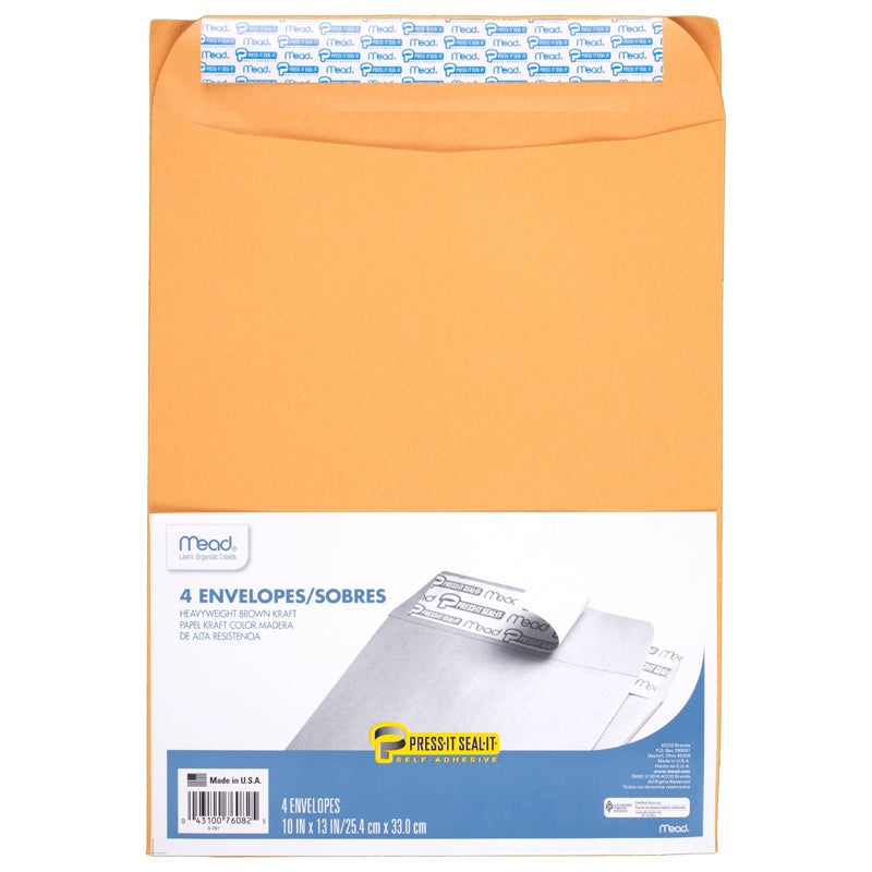 4-Pack 10×13 Press-It Seal-It Kraft Envelopes 76082