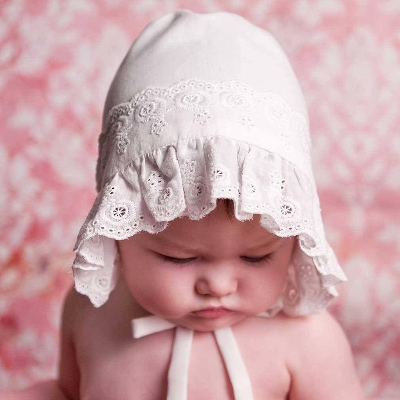 Baby Flower White Eyelet Flower Bonnet 1814 0-3MO