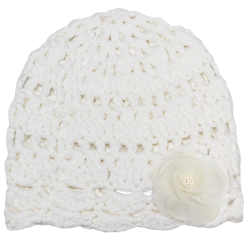 Baby Girls’ Lace Crochet Hat with Flower 1025 Cream 0-6 Months