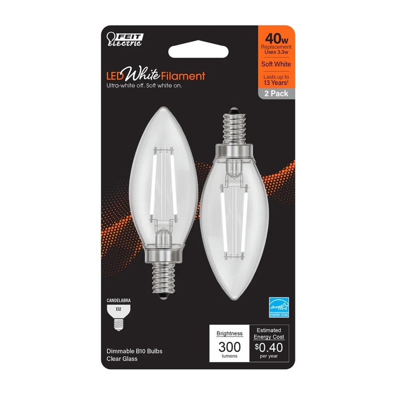 2-Pack 40W LED White Filament E12 Torpedo Tip Light Bulbs BPCTC409 2700K Soft White