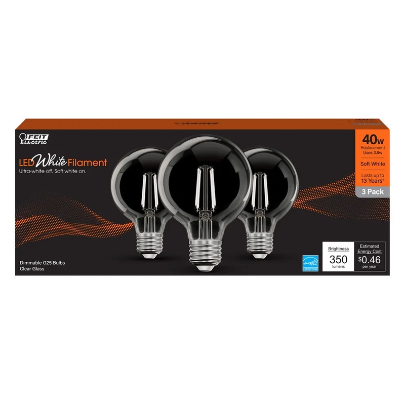 3-Pack 40W LED White Filament Globe Light Bulbs G2540927CAWFIL3 2700K Soft White