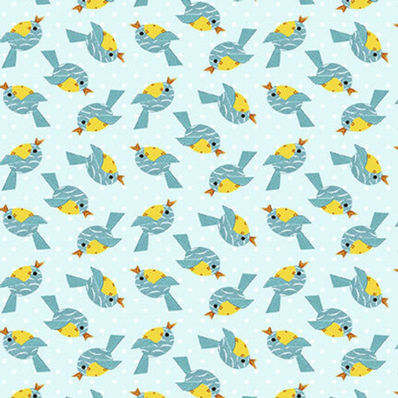 At The Zoo Collection Tossed Blue Birds Cotton Fabric 6604-73 Blue