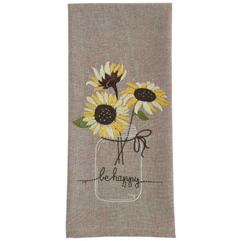 Be Happy Sunflower Jar Decorative Kitchen Towel 18″ x 28″ 82-098