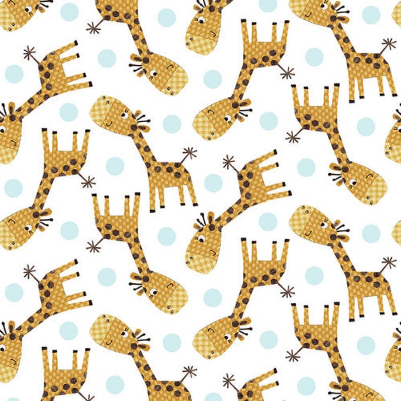 At The Zoo Collection Tossed Giraffe Cotton Fabric 6605-31 White