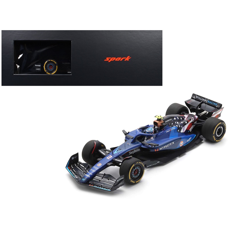 Williams FW45 #2 Logan Sargeant “Williams Racing” Formula One F1 “United States GP” (2023) and Acrylic Display Case 1/18 Model Car by Spark
