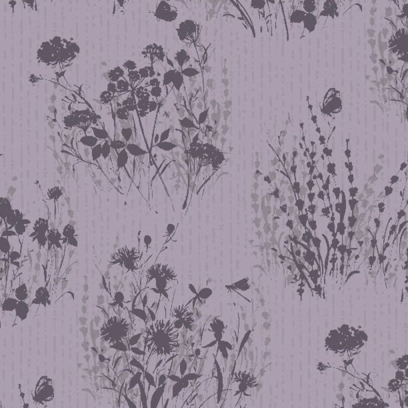 Au Natural Collection Floral Silhouettes Cotton Fabric 17819 Purple