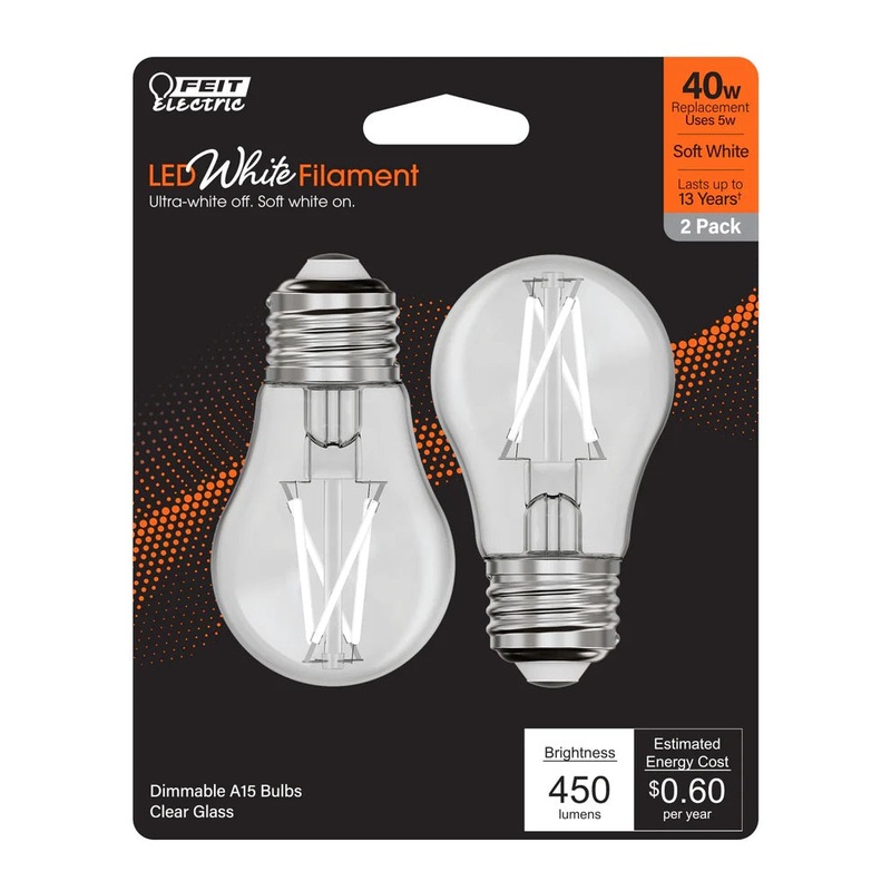 2-Pack 40W White Filament LED Light Bulbs BPA15409 2700K Soft White