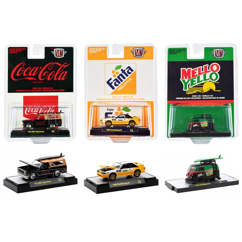 “3 Sodas” Set of 3 pieces Release 14 Limited Edition to 9600 pieces Worldwide 1/64 Diecast Model Cars by M2 Machines