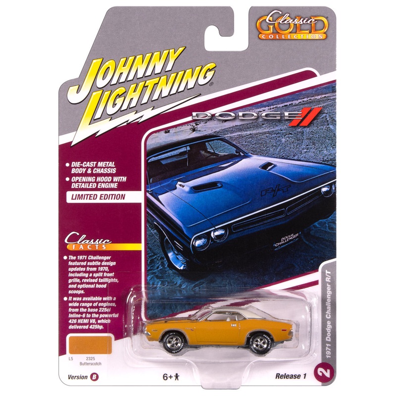 “PRE-ORDER” Johnny Lightning Classic Gold 1971 Dodge Challenger R/T (Butterscotch w/White Top) 1:64 Scale Diecast (DUE OCTOBER 2025)