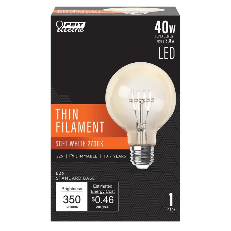 40W G25 LED Thin Filament Light Bulb G2540H9 2700K Soft White