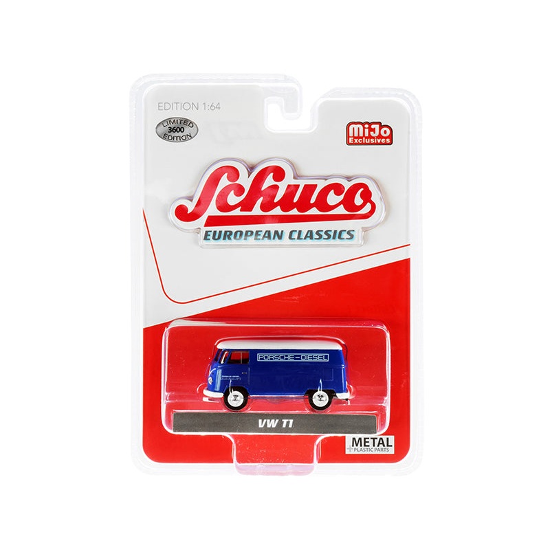 Volkswagen T1 Panel Bus “Porsche Diesel” Blue with White Top “European Classics” Series Limited Edition to 3600 pieces Worldwide 1/64 Diecast Model by Schuco