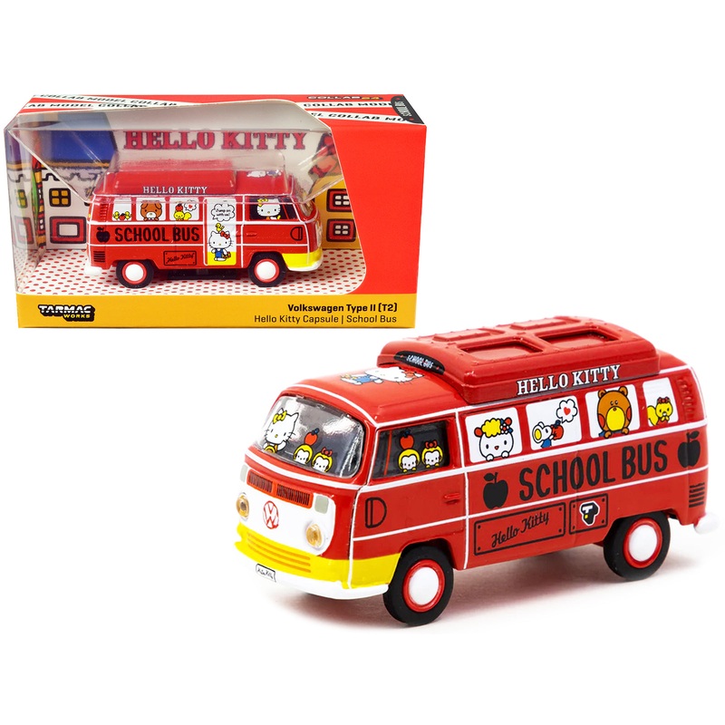 Volkswagen Type II (T2) Van Red “Hello Kitty Capsule School Bus” “Collab64” Series 1/64 Diecast Model Car by Schuco & Tarmac Works