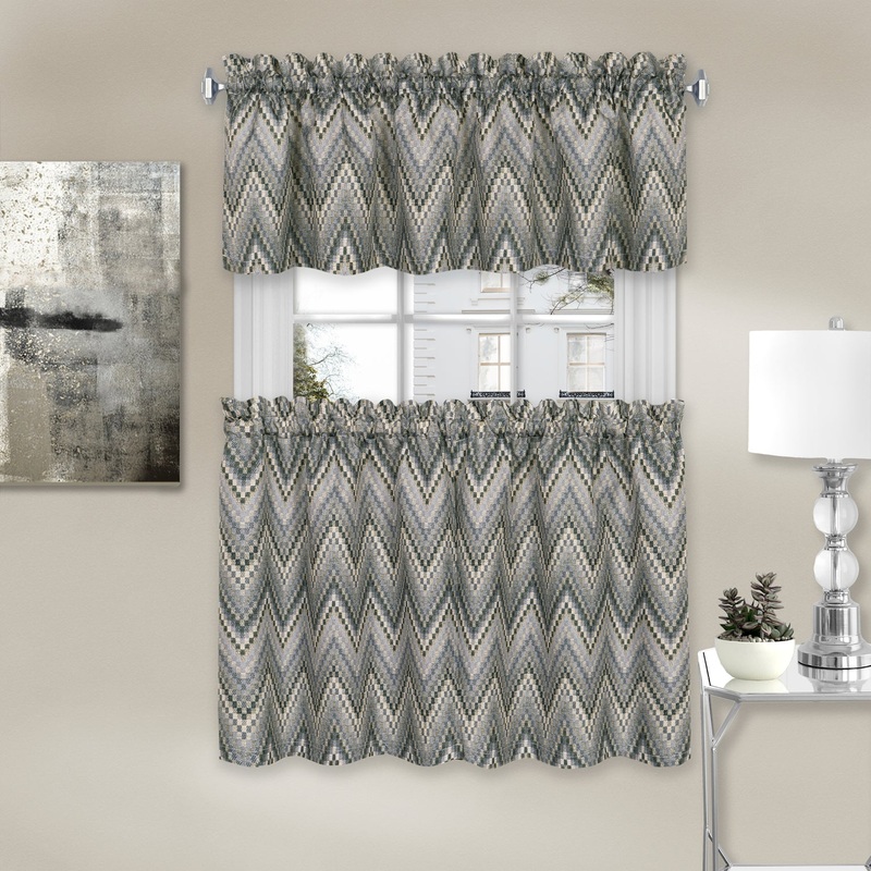 Charcoal Avery Chevron Curtains 1718 24-in Tiers & Valance