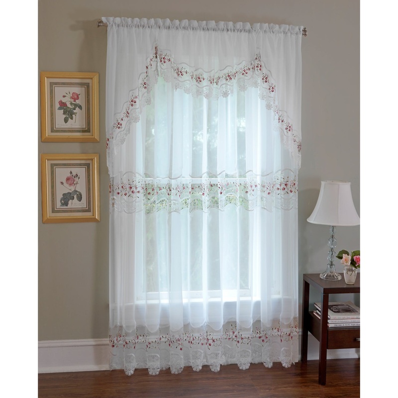 Vintage Sheer Curtain Panel 2071 2065 White/Rose