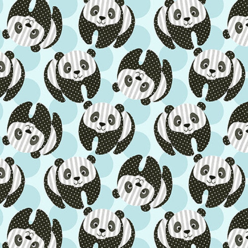 At The Zoo Collection Tossed Panda Bear Cotton Fabric 6602-79 Light Blue
