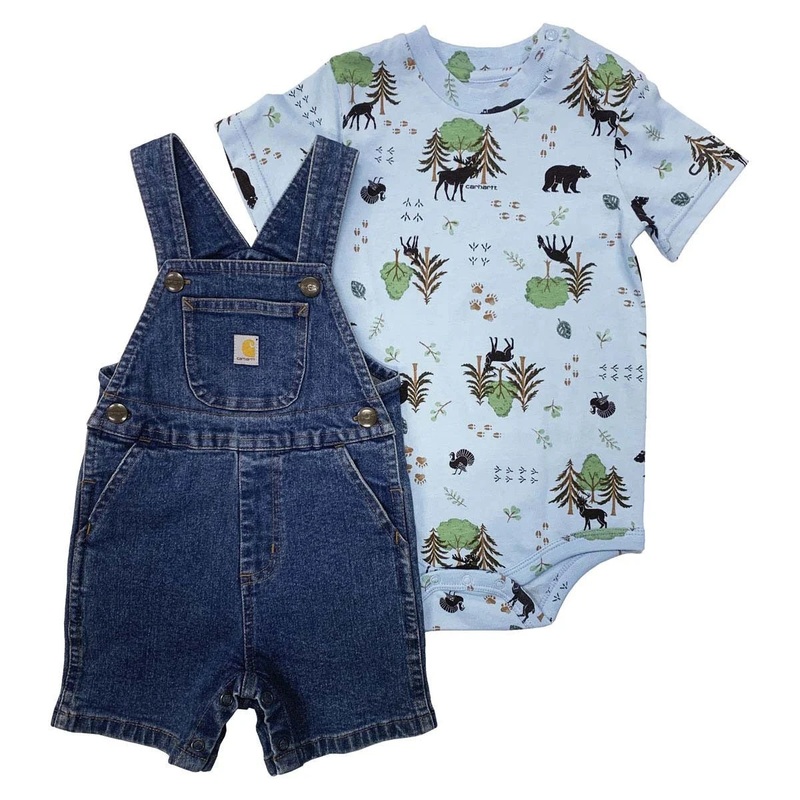 Baby Boys’ 2-Piece Short-Sleeve Wildlife Bodysuit & Denim Shortall Set CG8917 3 Months