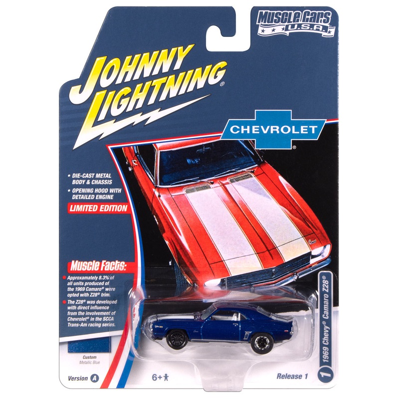 “PRE-ORDER” Johnny Lightning Muscle Cars 1969 Chevy Camaro Z28 (Metallic Blue w/White Stripes) 1:64 Scale Diecast (DUE NOVEMBER 2025)