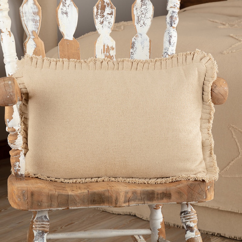 Burlap Vintage Pillow with Fringed Ruffle 5118 14×22 inches