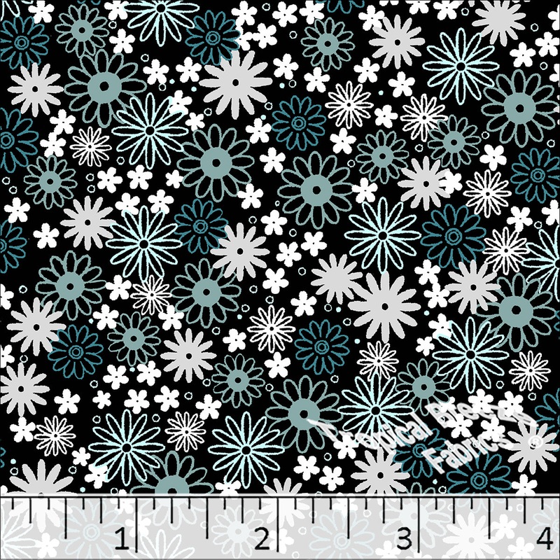 Wildflower Print Poly Cotton Dress Fabric 5928 Black