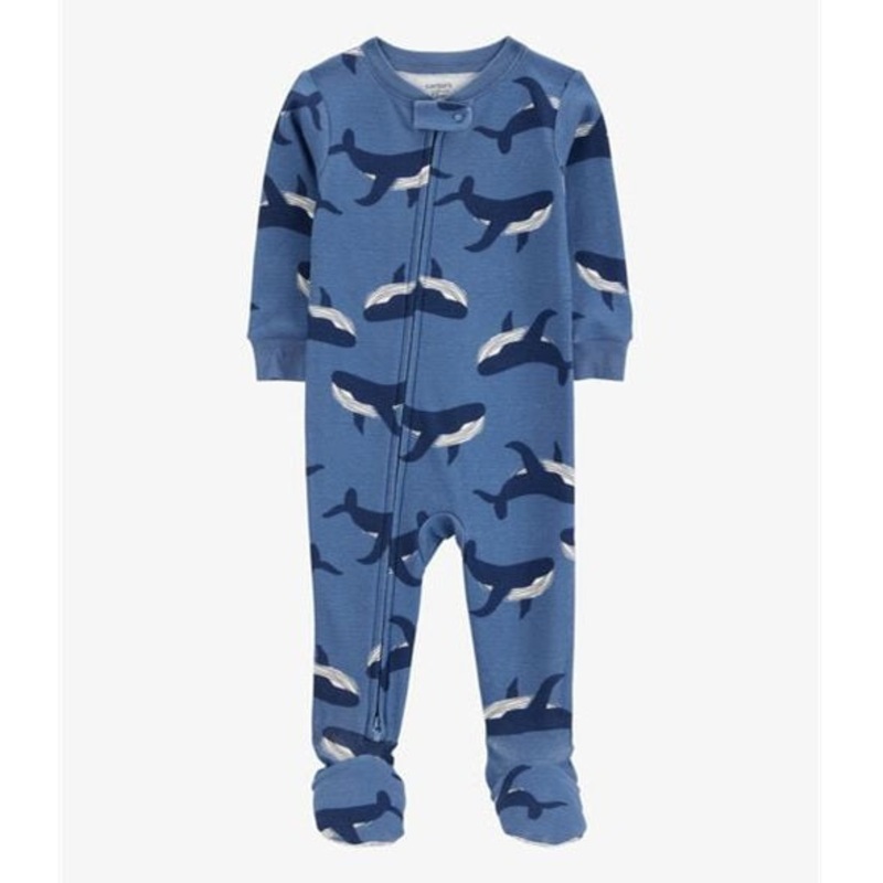 Baby Boy Whale Print Snug Fit Cotton Footie 1-Piece Pajamas – Navy 1S406310-969 12MO