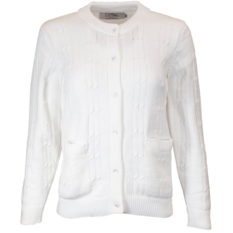 Women’s Cardigan Sweater with Pockets AJ-A8 White Small