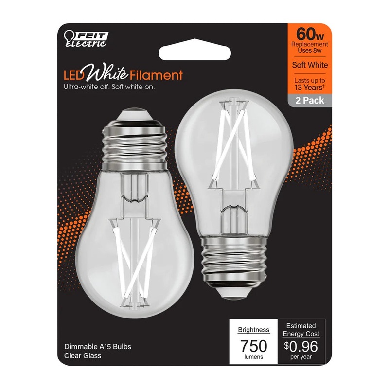 2-Pack 60W White Filament LED Light Bulbs BPA15609 2700K Soft White