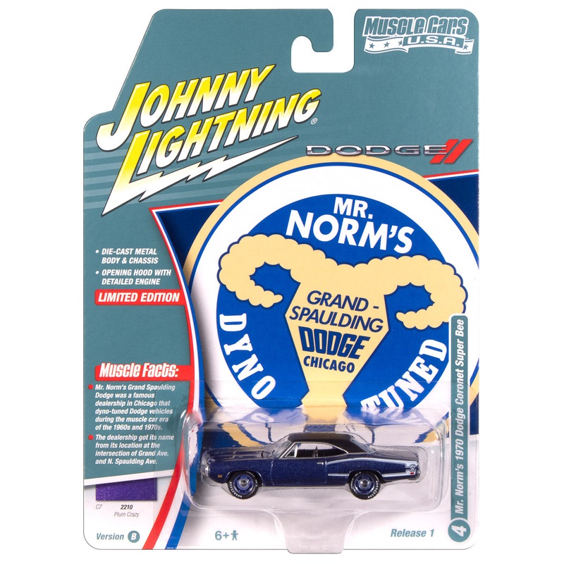“PRE-ORDER” Johnny Lightning Muscle Cars Mr. Norm’s 1970 Dodge Super Bee (Plum Crazy w/Flat Black Roof & White Super Bee C Stripe) 1:64 Scale Diecast (DUE NOVEMBER 2025)