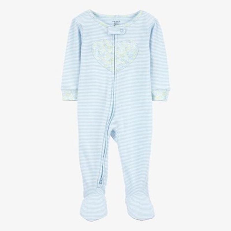 Baby Girl Heart Striped Snug Fit Cotton Footie 1-Piece Pajamas – Blue 1S393210-969 12MO