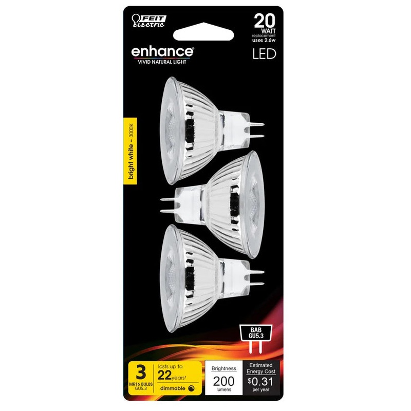 3-Pack 20W MR16 Dimmable Enhance Reflector LED Light Bulbs BPBAB 3000K Bright White