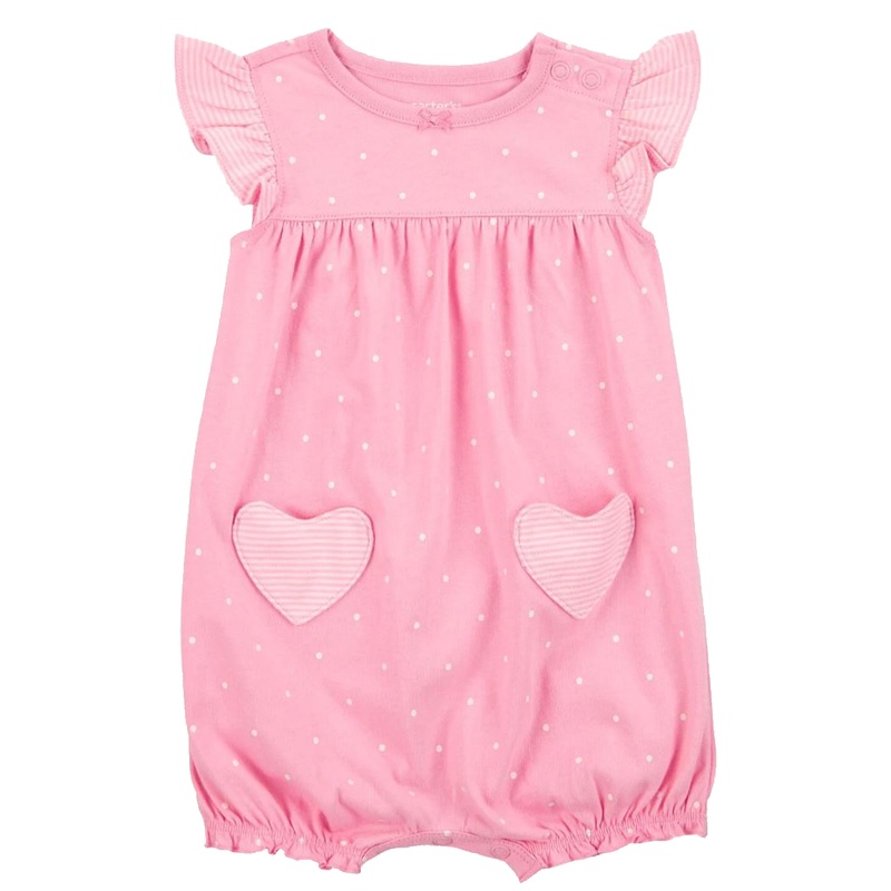 Baby Girls’ Pink Heart Cotton Romper 1S488210 Newborn
