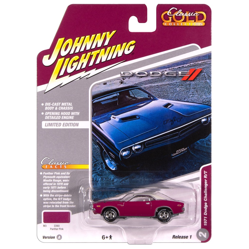 “PRE-ORDER” Johnny Lightning Classic Gold 1971 Dodge Challenger R/T (Panther Pink w/White Top) 1:64 Scale Diecast (DUE OCTOBER 2025)