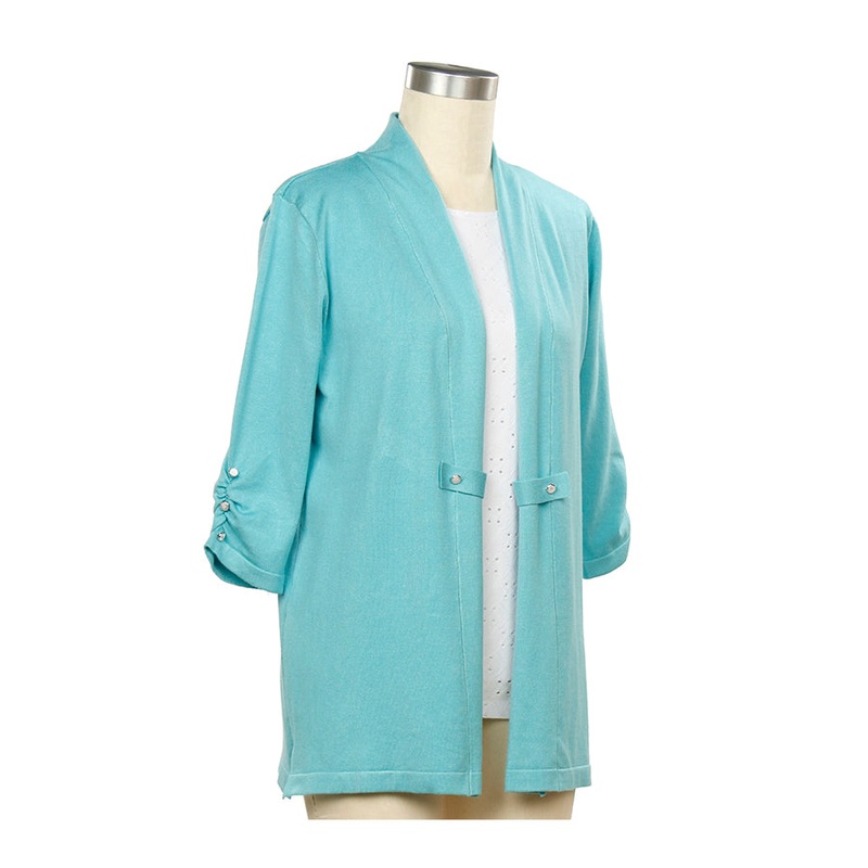 Women’s 3/4 Sleeve Open Front Cardigan 1354 Aqua Small