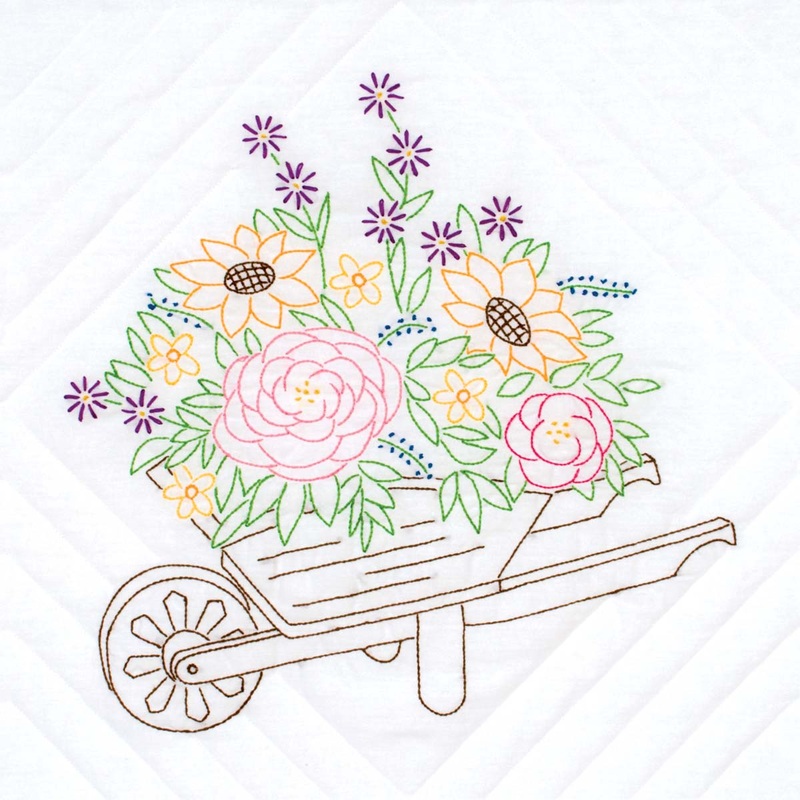 Wheelbarrow of Flowers 18 in. Quilt Blocks 732240