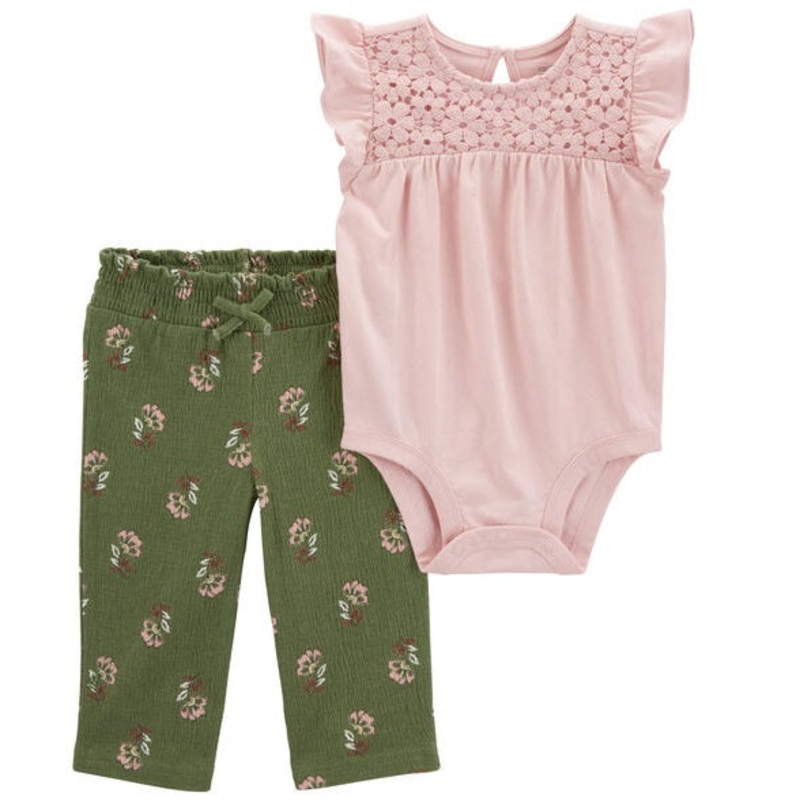 Baby Girls’ 2-Piece Flutter Bodysuit & Floral Pant Set 1R023710-650 3M