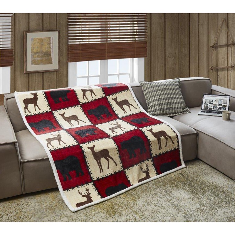Stitched Forest Vermilion Sherpa Throw DTR10085